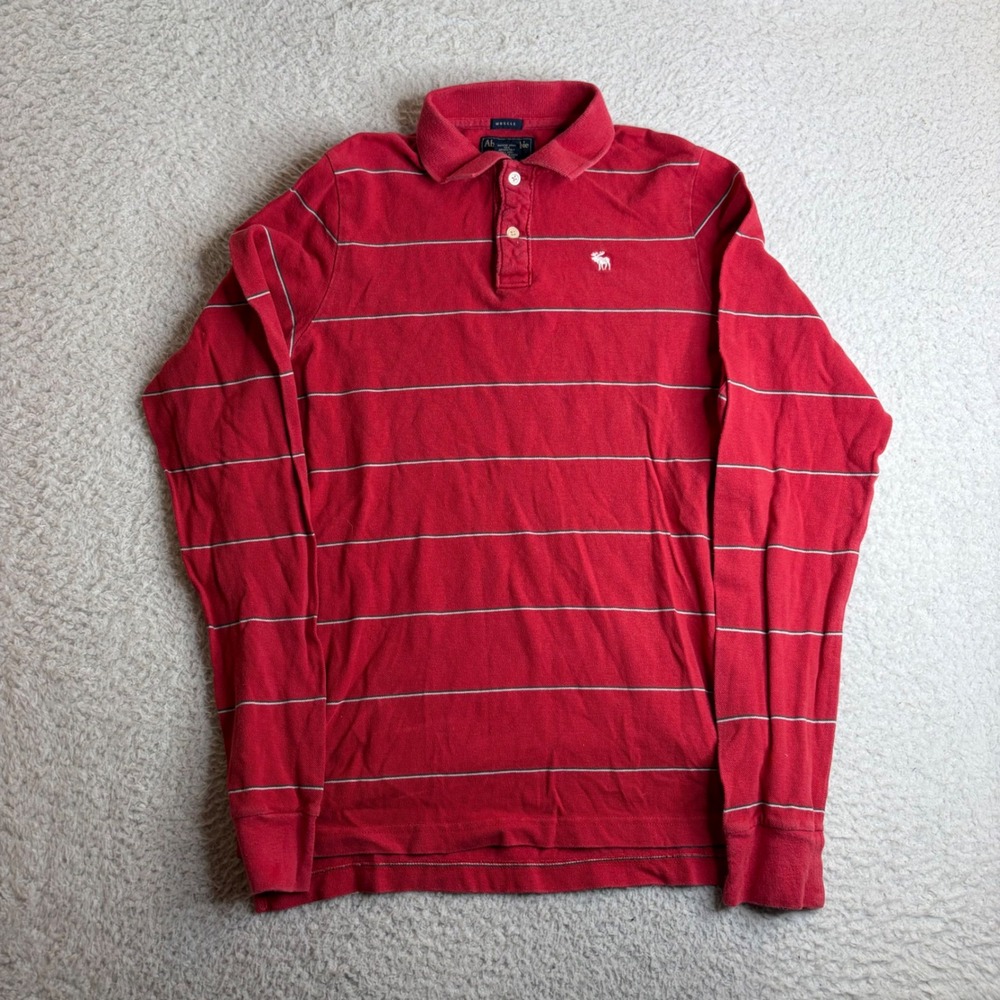 Abercrombie & Fitch Vintage Mens Medium Red Striped Long Sleeve Muscle Fit
